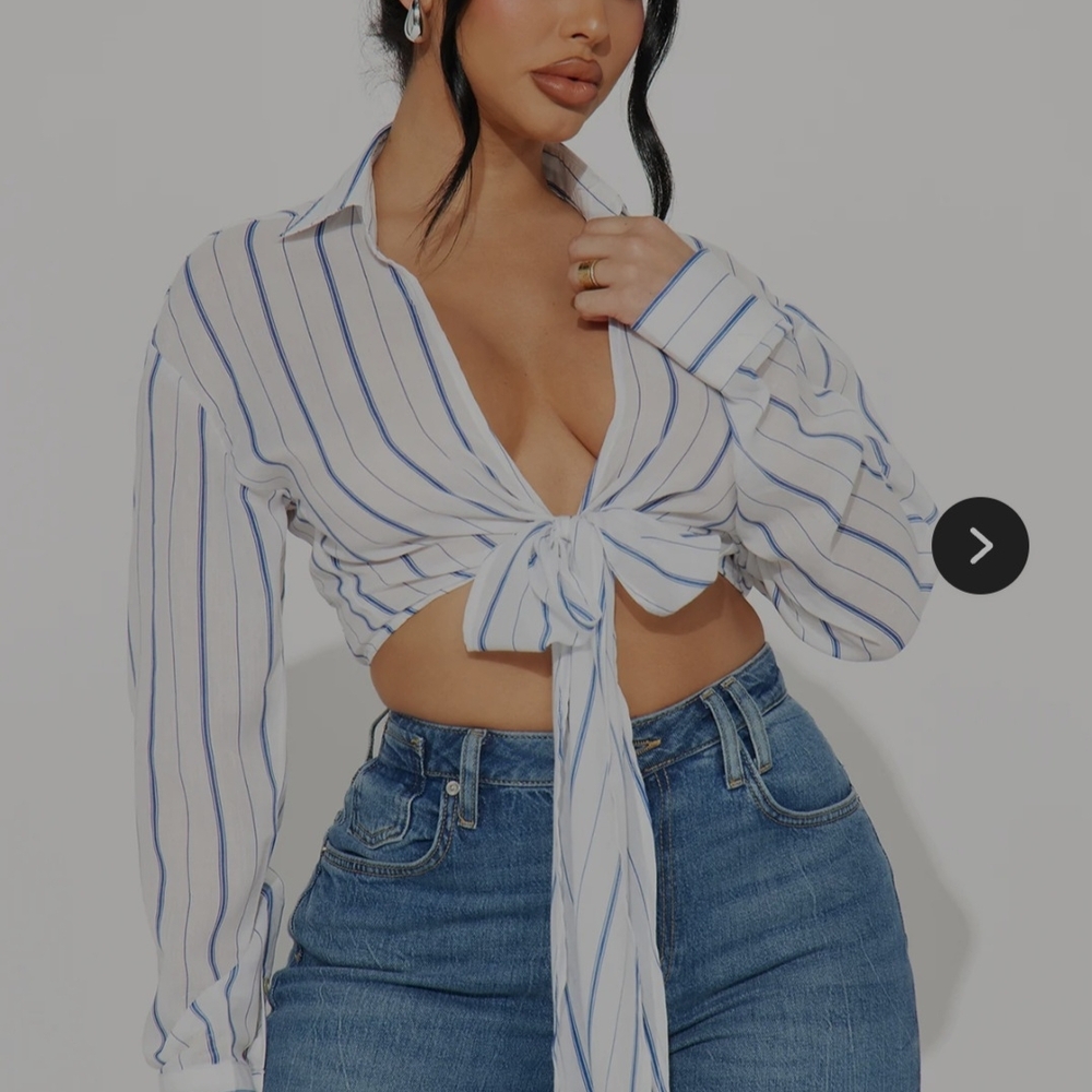 Fashion Nova Blue and White Striped Blouse Top